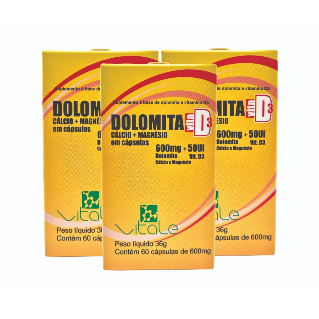 Kit 3x Dolomita Vita D3 60 Capsulas (Cálcio, Magnésio e Vit. D3)-Vitale