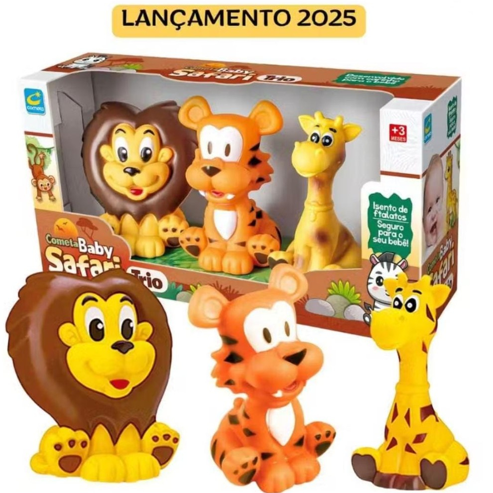 Brinquedo Mordedor Safari Baby Infantil Menina Menino Bebê Kit Com 3 Und - Envio Imediato -