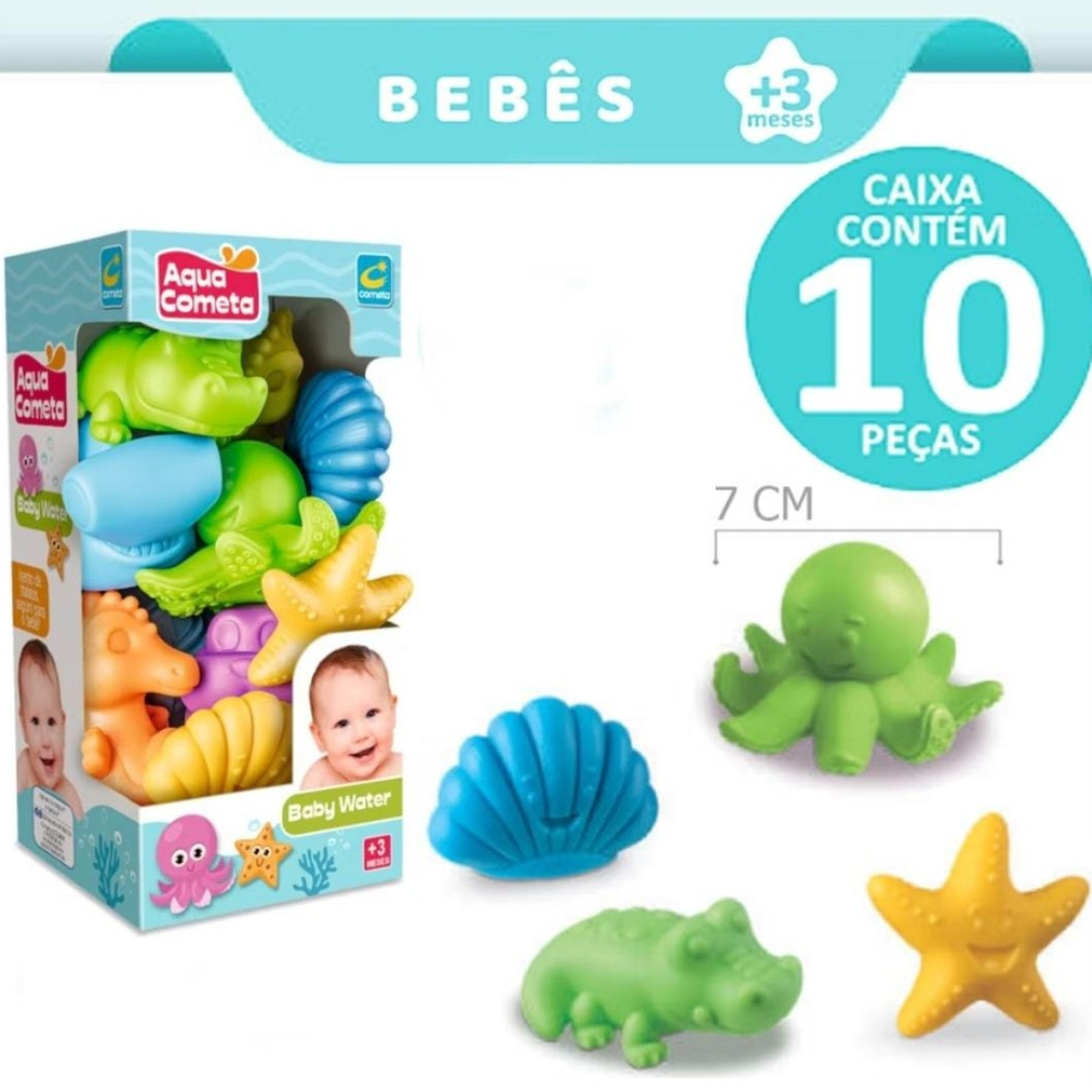 Kit Com 10 Brinquedos Mordedores Aquáticos Vinil Para Bebê - Envio Imediato -