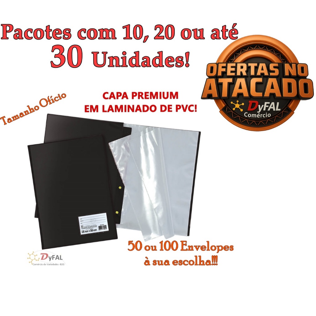 Kit Pasta Catálogo 50 ou 100 Envelopes Pacote com até 30 Unidades Ofício Capa Premium Preta DAC