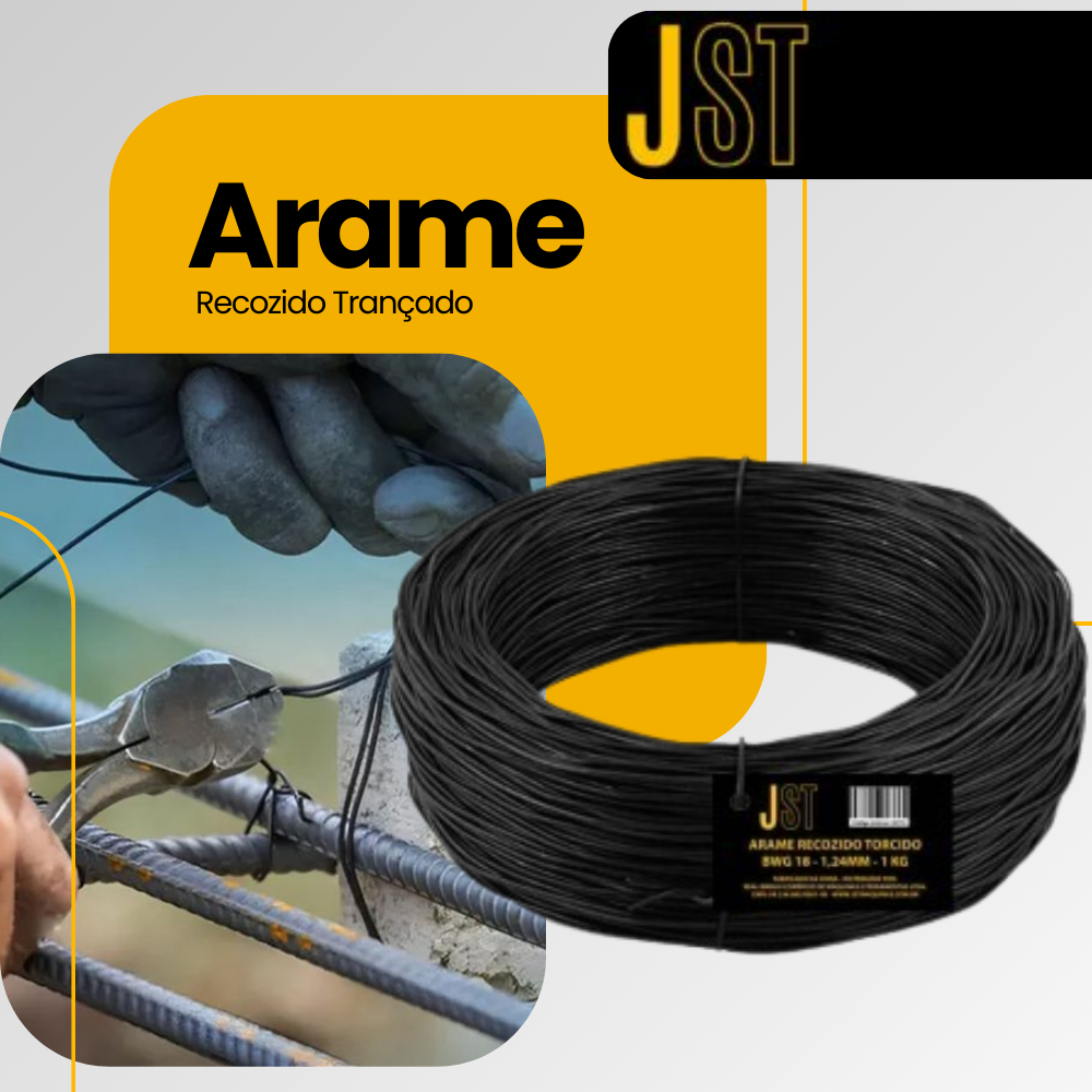Arame Recozido Trançado - BWG18 1,24MM - 1 KG - JST para amarrações na construção civil, fixando vergalhões