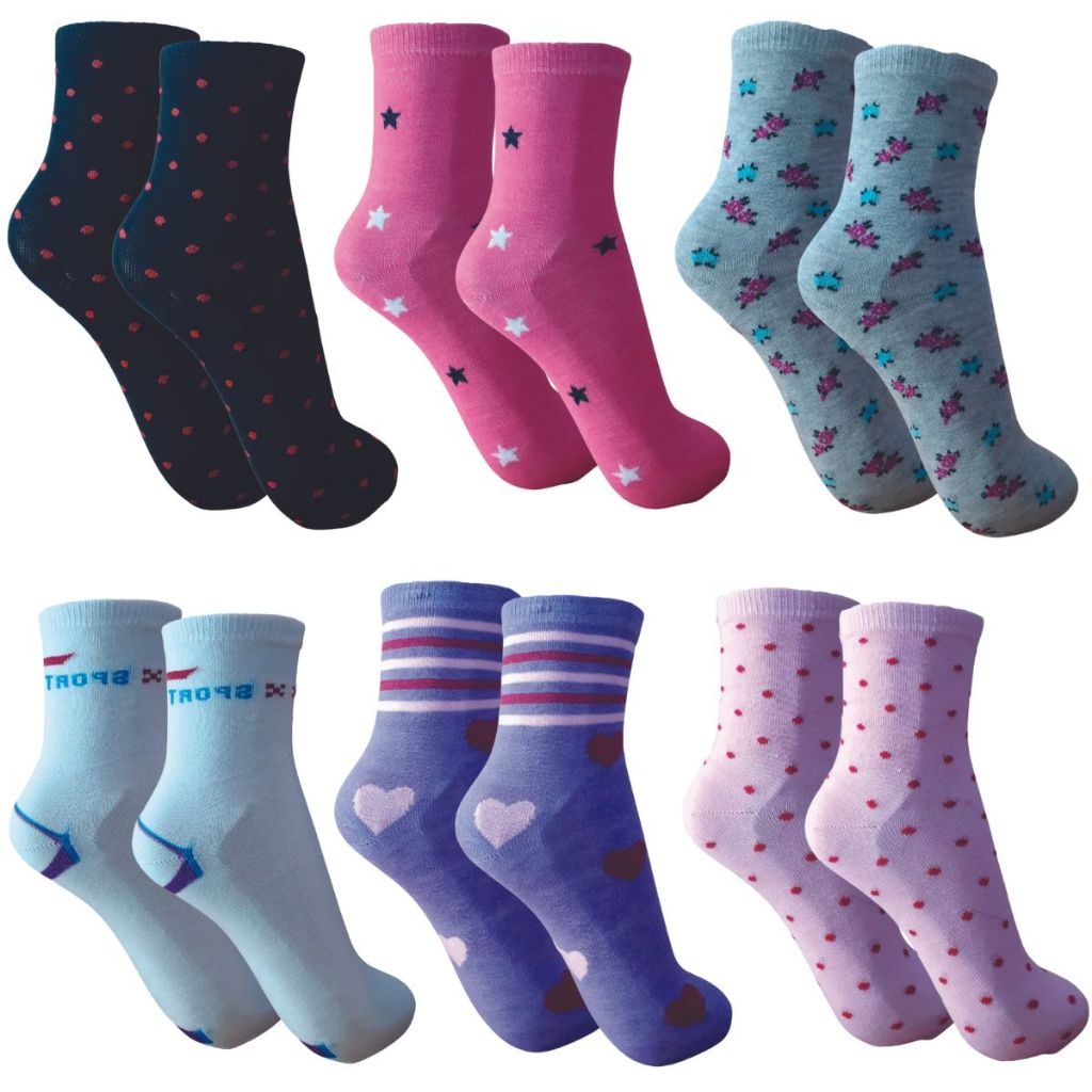 Kit com 12 - 6 Pares De Meias Feminina Cano Médio Adulto Tamanho Único Feminino Sortidas Confortavel