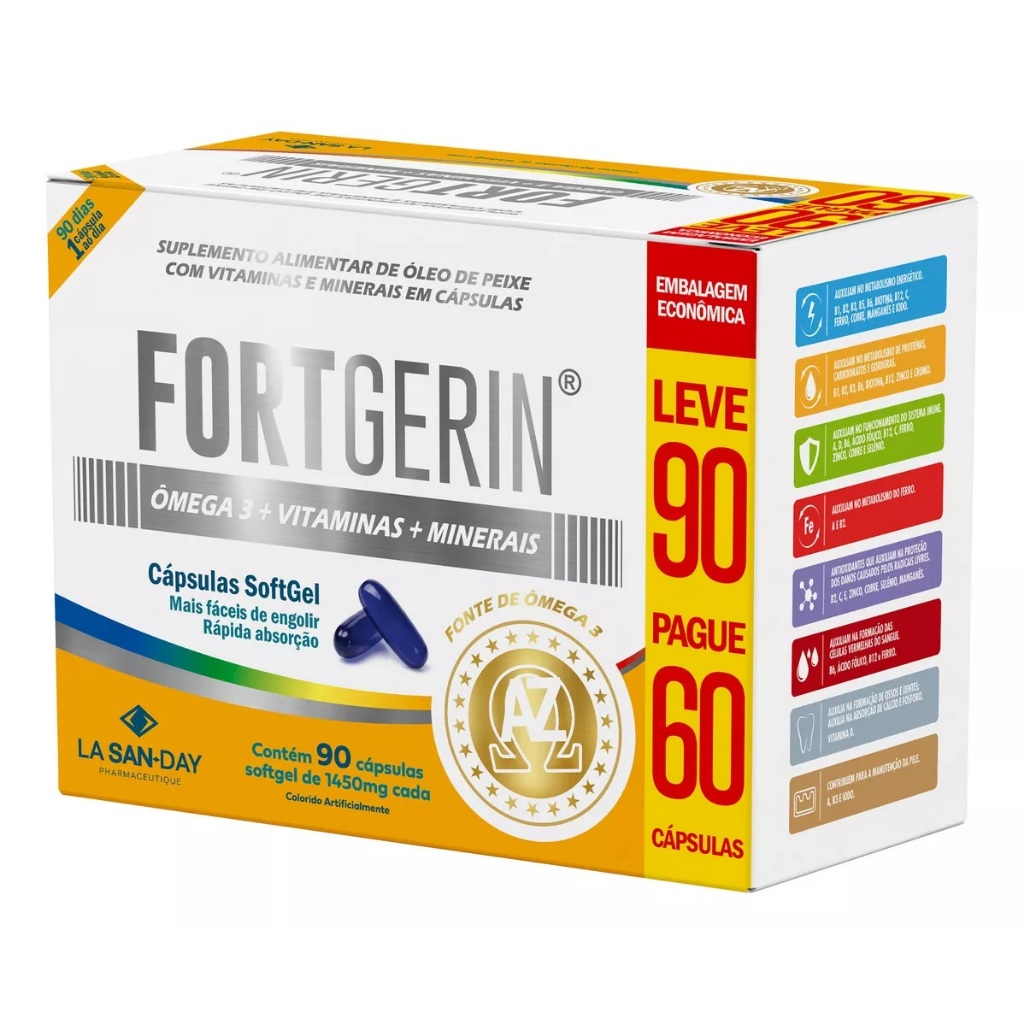 Polivitamínico Fort Gerin 90 Cápsulas Com Ômega 3 - La San Day