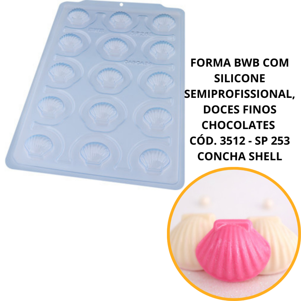 1~4 FORMA BWB COM SILICONE SEMIPROFISSIONAL, DOCES FINOS CHOCOLATES CÓD. 3512 - SP 253 CONCHA SHELL (CHOCO) em Oferta na Shopee