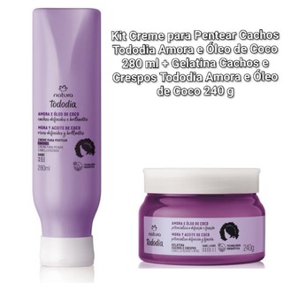 Kit Tododia Amora e Óleo de Coco Creme para Pentear Cachos 280 ml + Gelatina Cachos e Crespos  240g