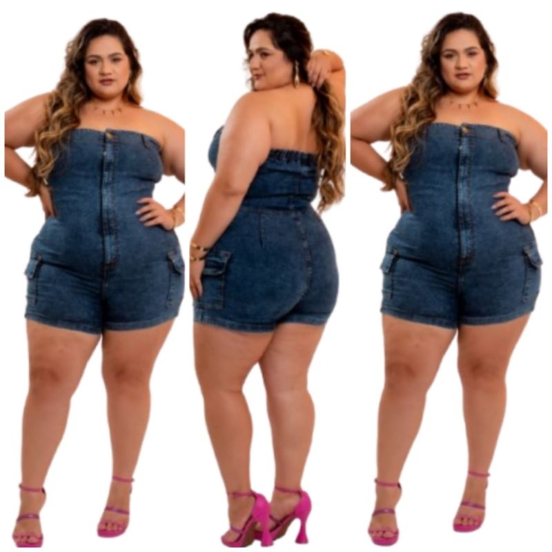 Macacão Curto Tomara que Caia Plus Size Laycra Retrô