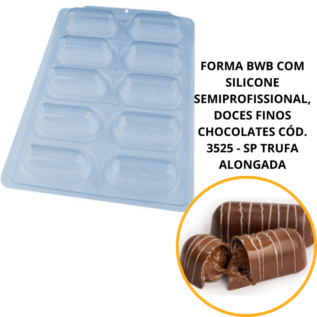 1~4 FORMA BWB COM SILICONE SEMIPROFISSIONAL, DOCES FINOS CHOCOLATES CÓD. 3525 - SP TRUFA ALONGADA (CHOCO) em Oferta na Shopee