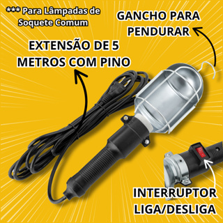 Cordão Luz Soquete Pendente C/ Pino Mecânico 60 W Vonder - Lâmpada Comum - Extensão de 5 metros em Oferta na Shopee