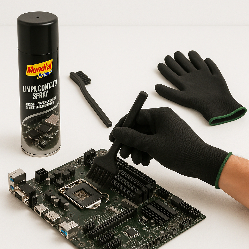 Kit Pincel Escova Anti Estatica Luva Limpa Contato Limpa