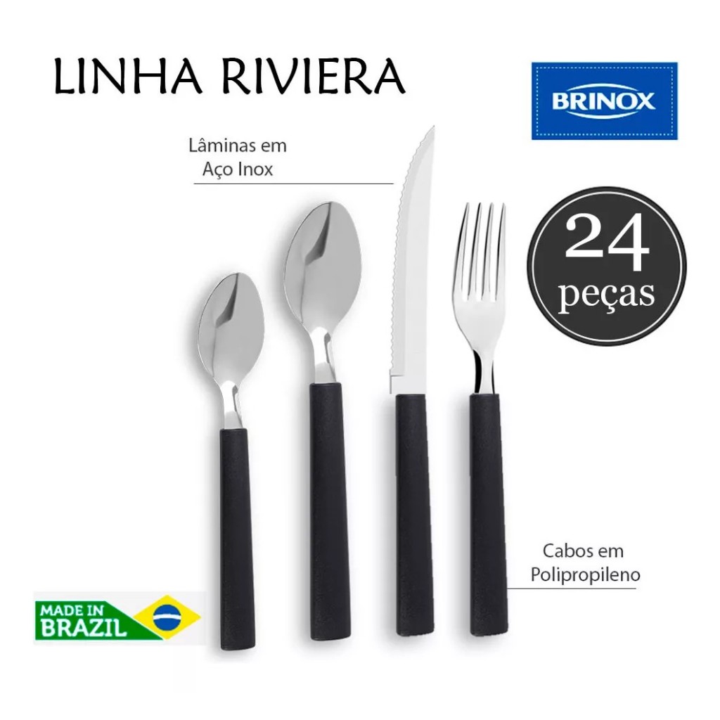 Faqueiro Riviera em Aço Inox 24 Peças Preto Brinox