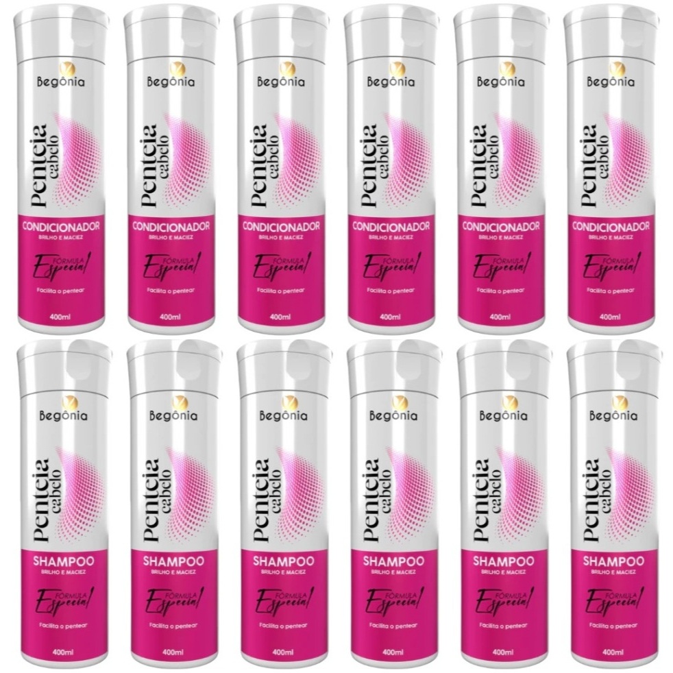 CX 12 - 6- Shampoo 6- Condicionador - Penteia Cabelo 400ml - Begônia Cosméticos