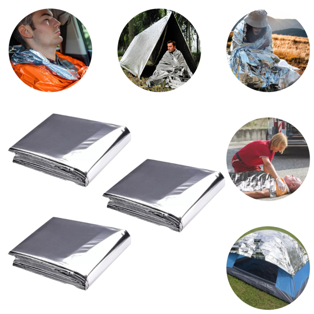 Kit 3 Manta Térmica Aluminizada Cobertor Resgate, Emergência, Tatico
