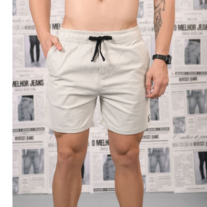 Short Mauricinho Sarja Com Lycra, Detalhe De Cós De Elastico Color, Revesst Jeans. em Oferta na Shopee