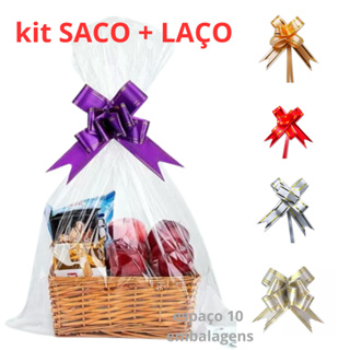 kit 10 saco + 10 laço para cesta de presente saco tipo celofane cristal das mães dia dos namorados comemorações em geral em Oferta na Shopee
