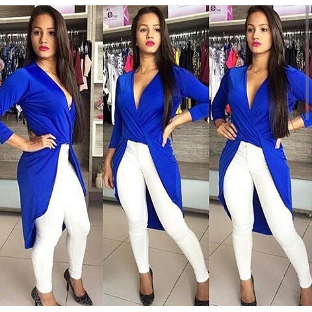 Blusa Feminina Transpassada Mullet Manga Longa Decotada tapa bumbum