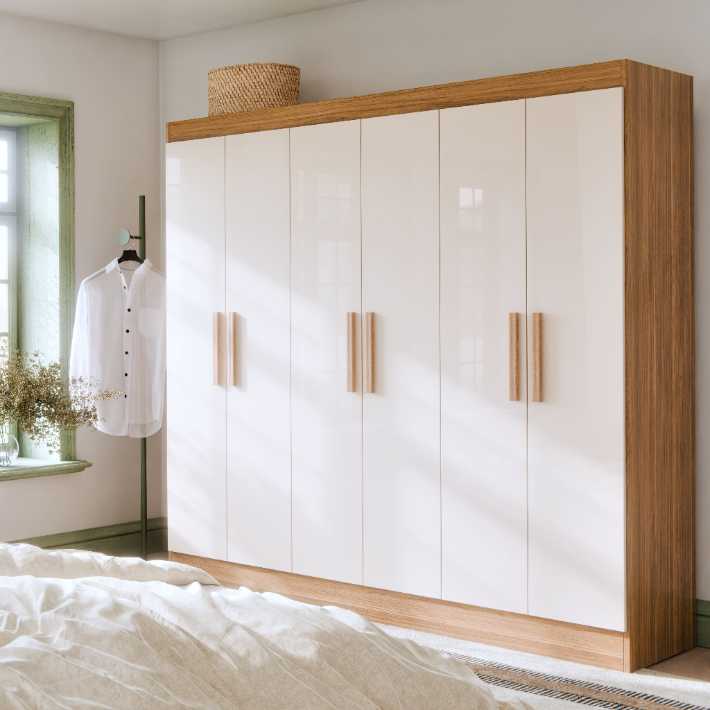 Guarda Roupa Casal 6 Portas Itália Cores Modernas Com 2 Gavetas Internas E Cabideiro