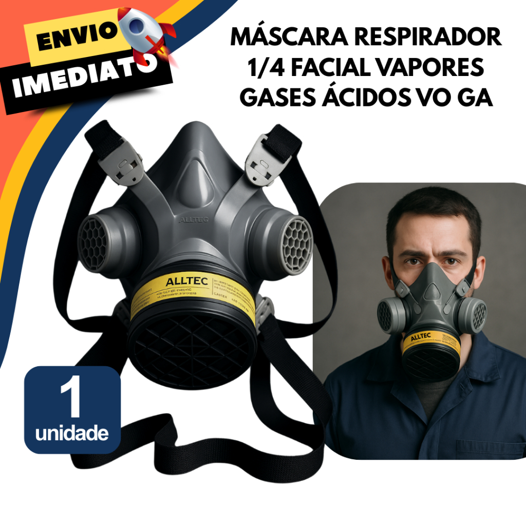 Máscara Respirador Semi Facial com 1 Filtro Para Pintor Poeira Gases Nevoas VOGA Alltec