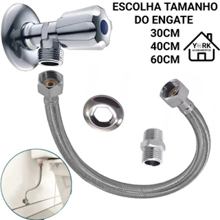 Engate Rabicho Flexível Inox com Registro Metal P/ Caixa Acoplada 30cm 40cm ou 60cm Água Quente Fria em Oferta na Shopee