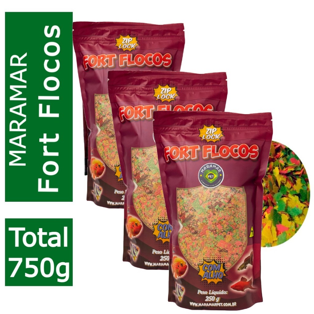 Ração para Peixes Maramar Fort Flocos 3 x 250 g = 750g  - Maramar ZLPET