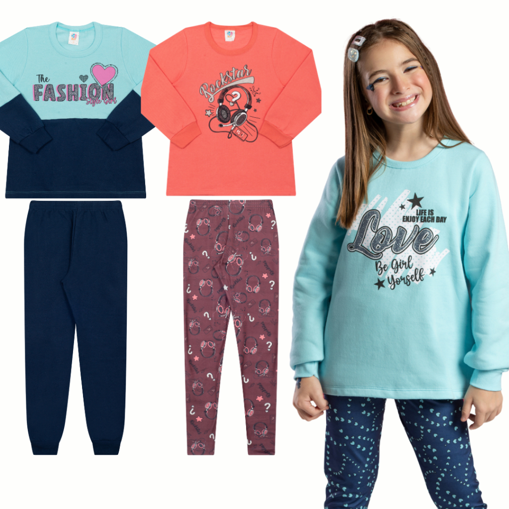 Kit 03 Conjunto Moletom Casual Menino Menina Estampas Sortidas Infantil Sem Zíper | Tamanhos 01 ao 14