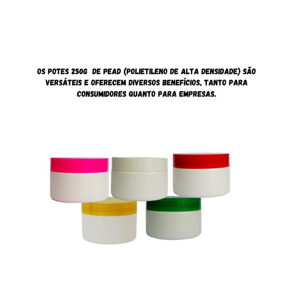 10 unid Potes Pead 250g Branco Com Tampa - Ideal Pomadas/Creme/Máscara — imagem 2 de 2