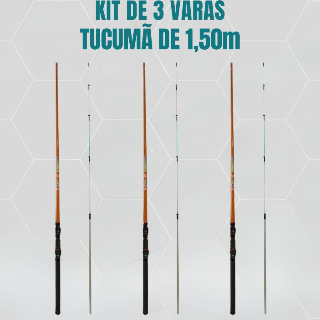 Kit 3 Varas Pesca Ultra Light Com 1,50 Metros Tucumã Para Molinete Xingu Com Preço de Atacado Ponteira Super Sensível