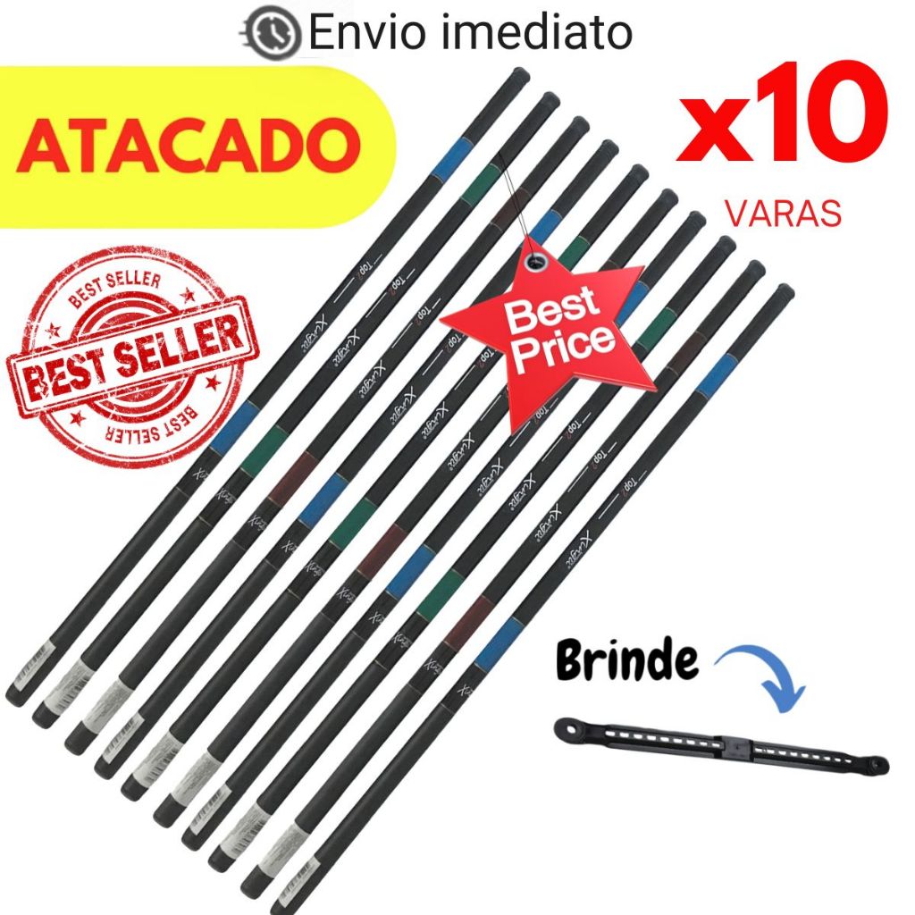 KIT DE PESCA ATACADO 10 VARAS TELESCÓPICAS DE MÃO COM CAPA E ENROLADOR DE LINHA TILÁPIA PIAU LAMBARI