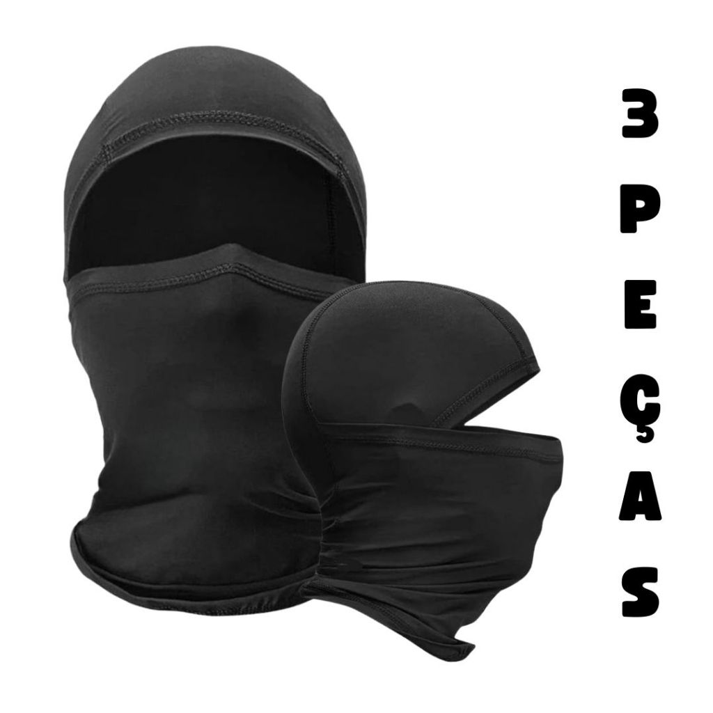 3 Balaclava Touca Articulada Preta Unissex Touca Ninja Peluciada para Frio Andar de Moto