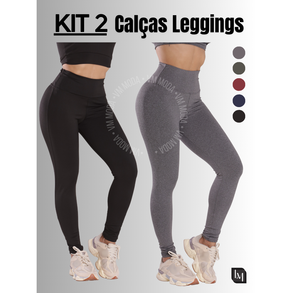 Kit 2 Calças Leg Legging Feminina Suplex Fitness Academia
