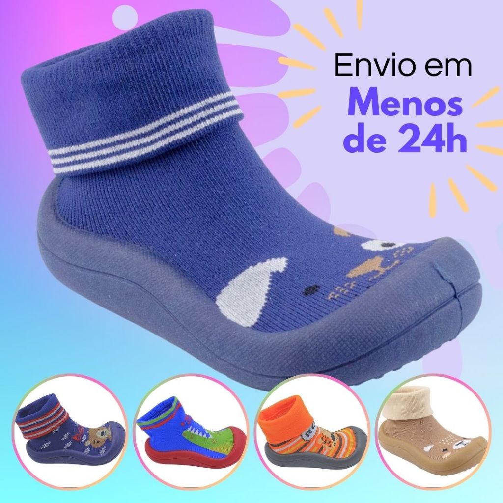 Meia Com Sola Bebê Menino Calçado Antiderrapante Confortável