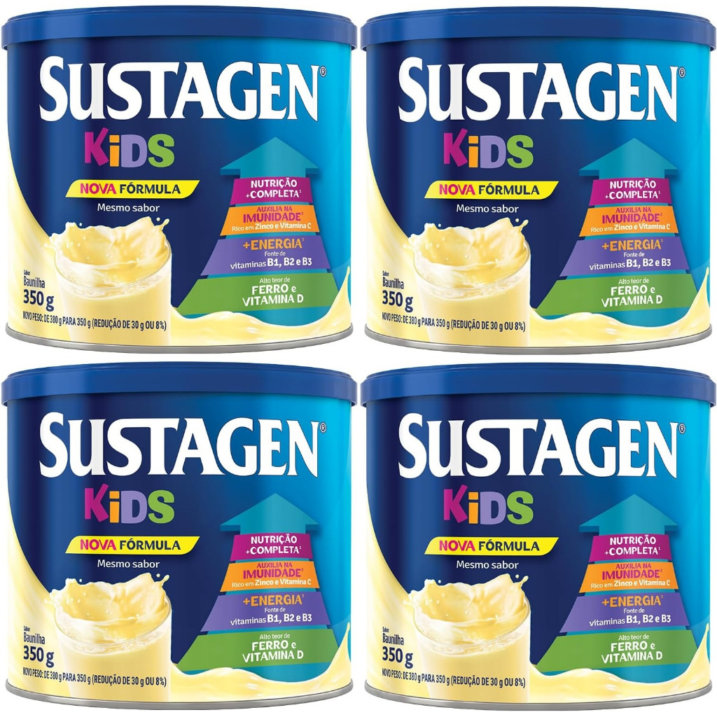 Kit 4 Latas Sustagen Kids - Baunilha 350g cada EQ.1