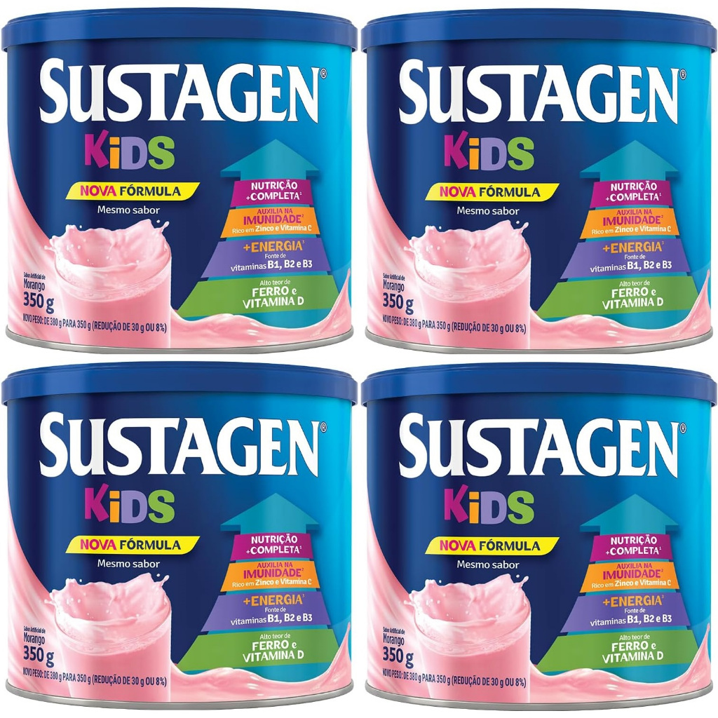 Kit 4 Latas Sustagen Kids - Morango 350g Cada EQ.1 em Oferta na Shopee