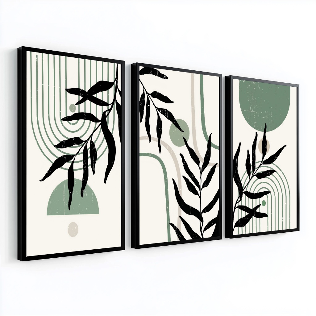 Trio Quadros Decorativos Com Moldura 50x70 Grande Moderno Para Sala Quarto Escritório