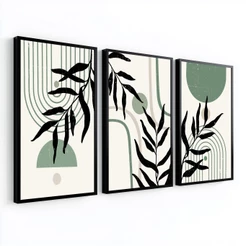 Trio Quadros Decorativos Com Moldura 50x70 Grande Moderno Para Sala Quarto Escritório
