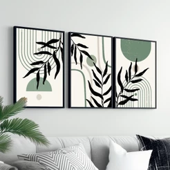 Kit 3 quadros Decorativos Com Moldura 40x60 Grande Folhagem Para Sala Quarto Escritório