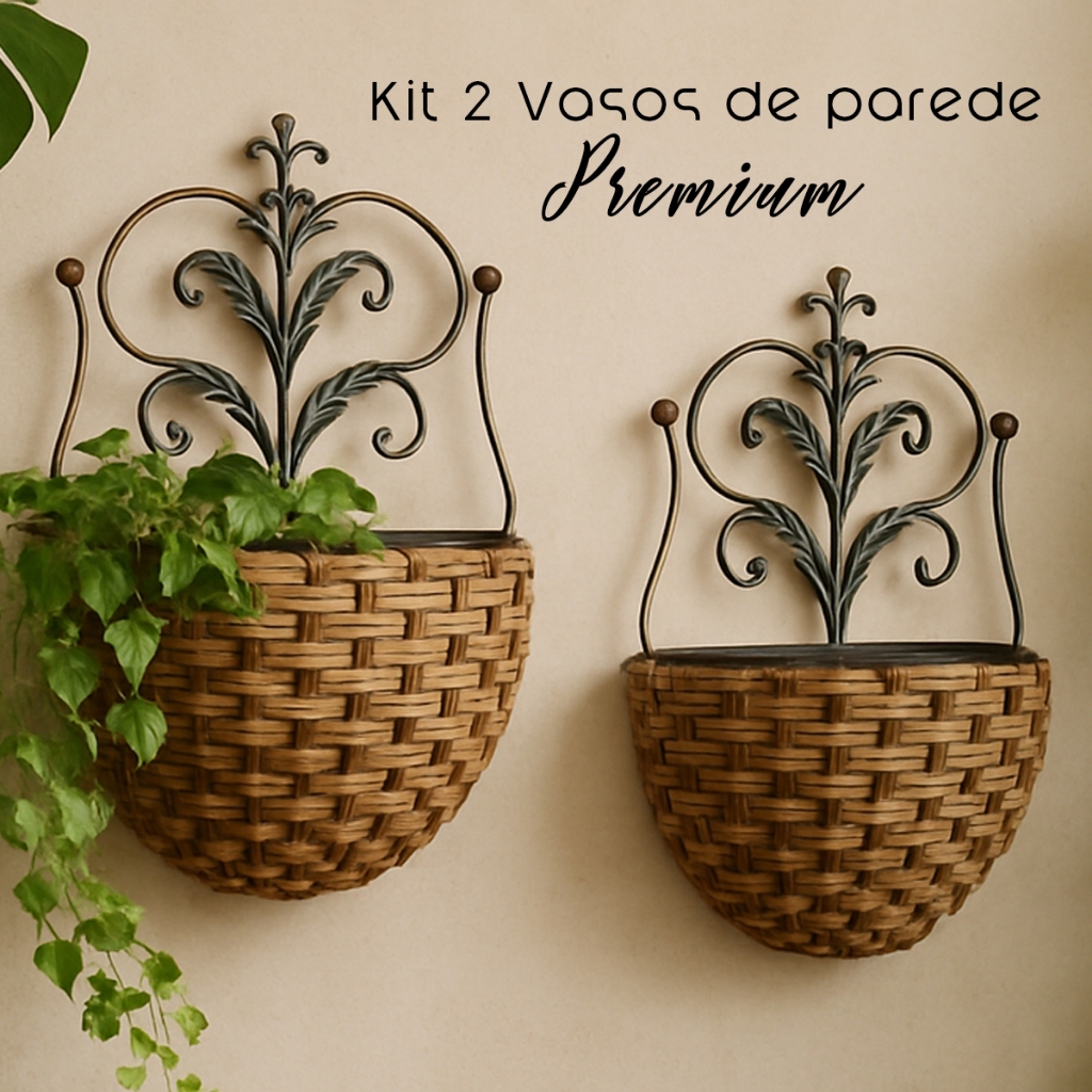 Kit 2 Vasos de parede ferro rustico plantas jardim vertical