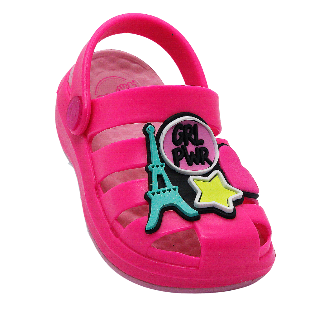 Babuche Sandália Infantil Menina Plugt EVA Girl Power Torre Eifel Paris Estrela Glitter Brilho Rosa