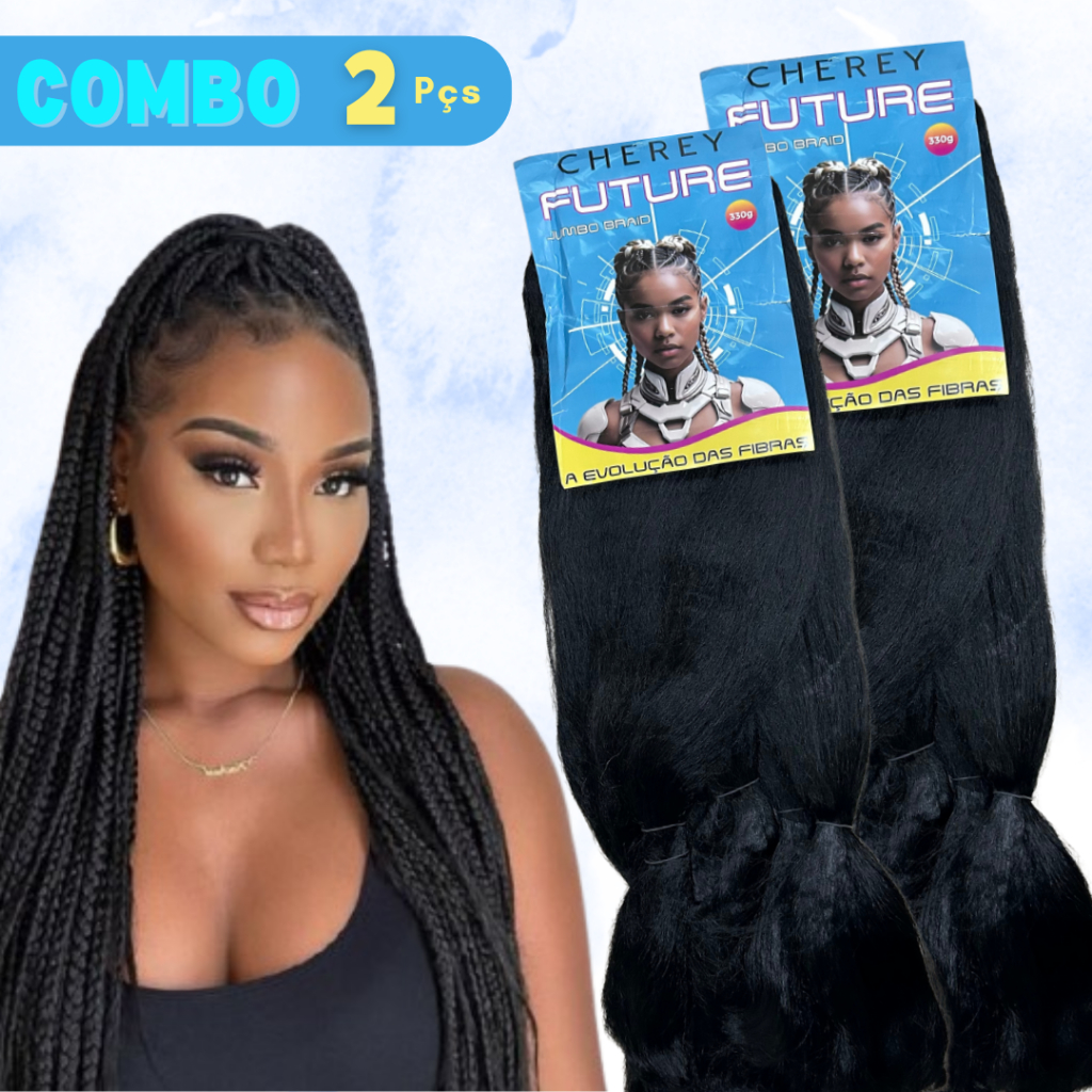 2 Peças - Kit Jumbo Future 330g Para Tranças Box Braids Cherey em Oferta na Shopee