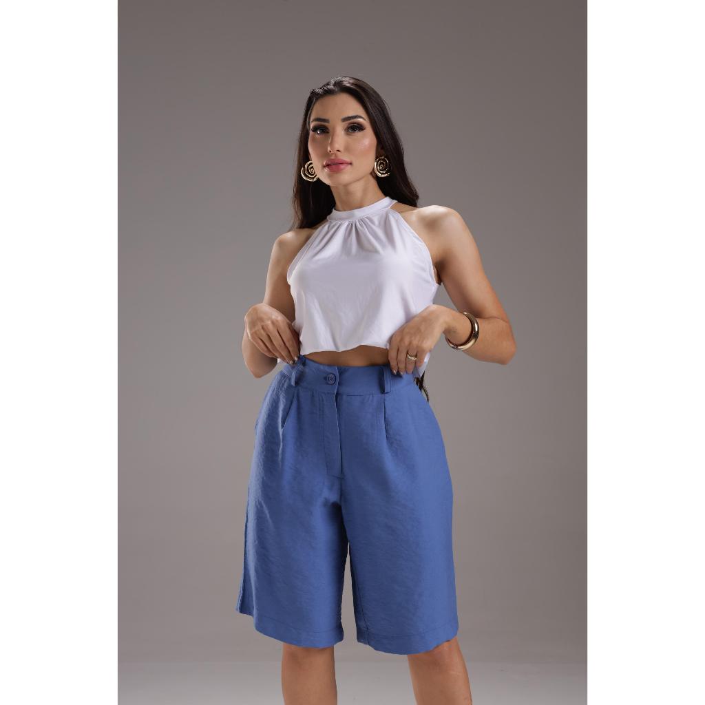 Bermuda Tecido Sensorial com Botão, Zíper e Bolsos