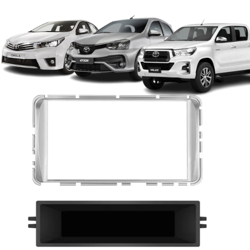 Moldura Painel Contra Frente Para Multimídia 7 polegadas 2 Din Etios/Hilux 2012 - 2021/ Corolla 1 Din 2014 - Preta