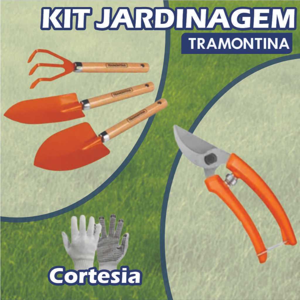 Kit Jardinagem 4 Peças Tramontina (Ancinho, Pazinha Larga, Pazinha Estreita, Tesoura de Poda+ Luva)