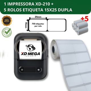 1 impressora bluetooth XD-210 + 5 rolos etiqueta 15x25 dupla em Oferta na Shopee
