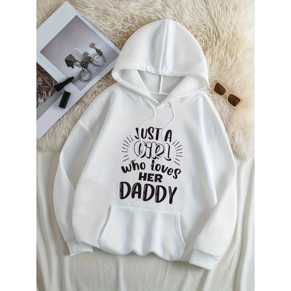 Moletom com capuz estampado gráfico ``Just A Girl who loves Her Daddy´´ e cordão, blusa de moletom casual Unisex no inve