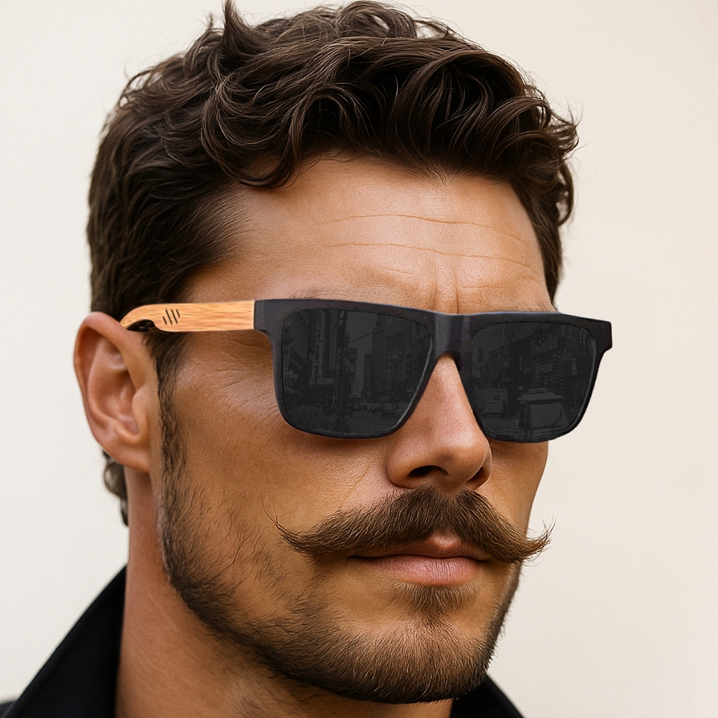 Óculos de Sol Madeira Bambu Premium Masculino Quadrado Verão Impresso Com Proteção UV400