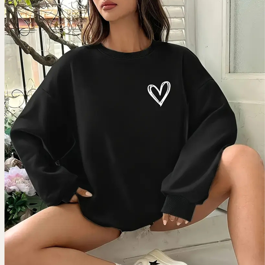Moletom Feminino Blusa de Frio Casaco Grosso Sem Capuz Flanelado Estampado Lançamento