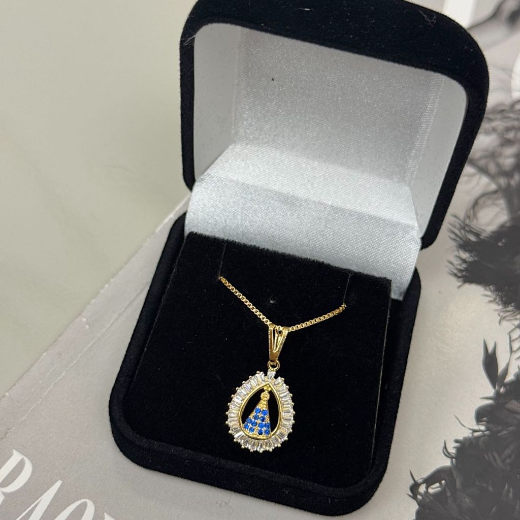 Colar Nossa Senhora Aparecida Gota Caixinha Ouro 18k