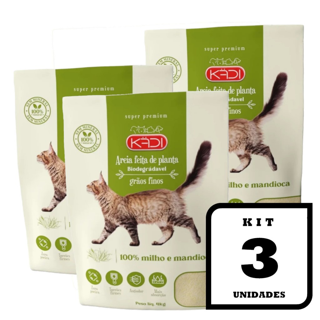 Kit com 3 Areias Higiênicas para Gatos Grãos Finos Kadi 4kg em Oferta na Shopee