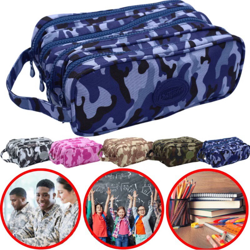 Estojo Escolar Quadruplo Camuflado 4 Divisórias C/ Alça Unissex em Oferta na Shopee