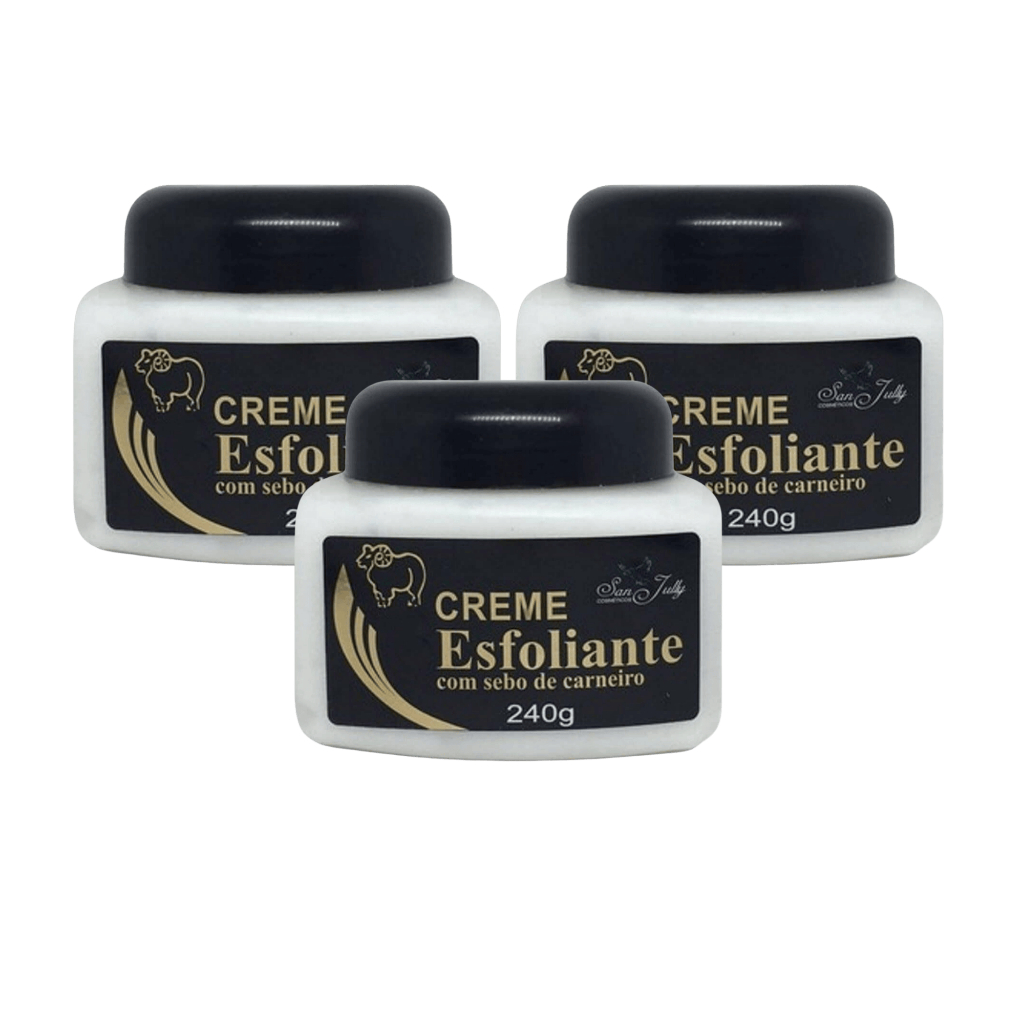Kit 2 ou 3 Cremes Esfoliantes Sebo de Carneiro San Jully 240g | Renovação, Maciez e Suavidade