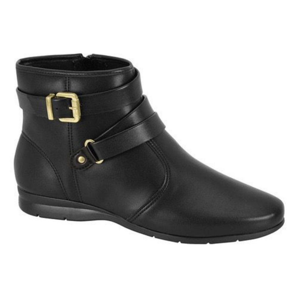 Bota Feminina Cano Curto Beira Rio Preta Fivela Solado Baixo Original